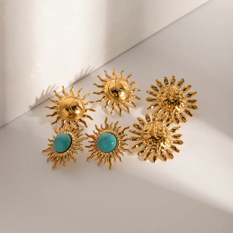 Turquoise sunflower dangle earrings, view 5 - MRSLM