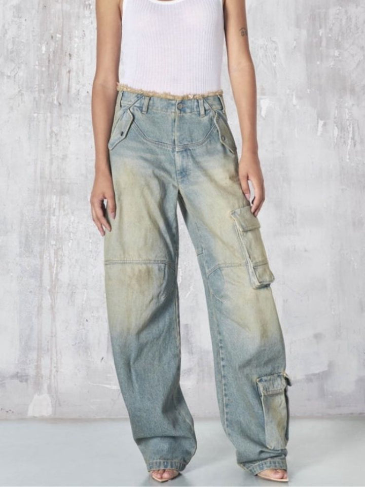 Street Pocket Jeans Women's High Street Retro Overalls