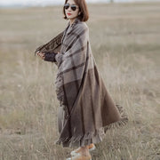 wool plaid scarf shawl in coffee beige, view 2 - MRSLM