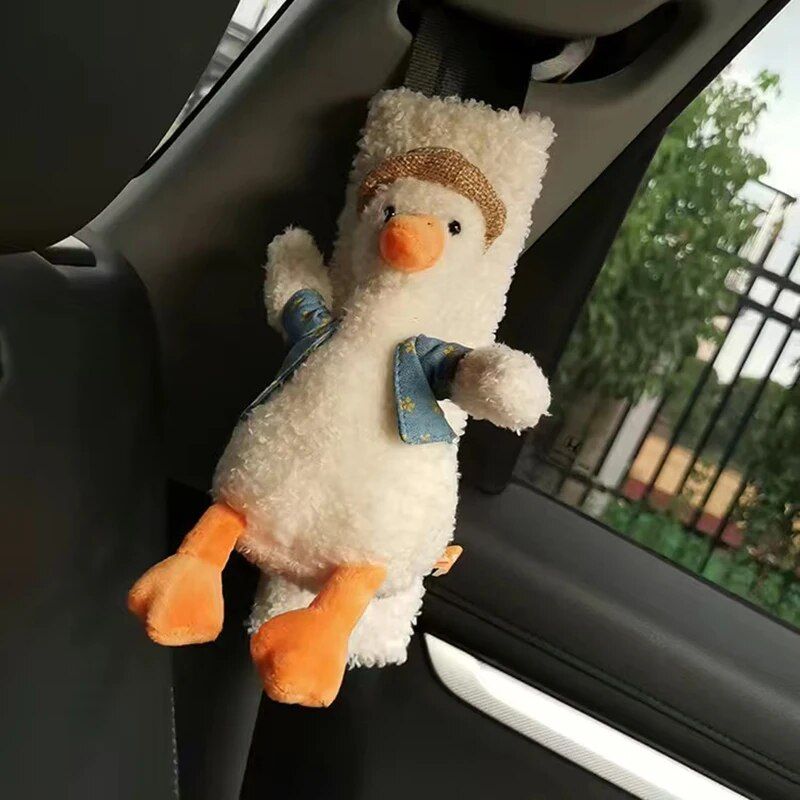 Plush Rabbit Car Seat Belt Decor with Shoulder Protector & Headrest Drawer