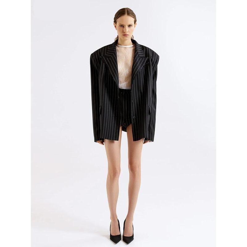 Elegant Stripe 2-Piece Set: Long Sleeve Blazer & High Waist Shorts