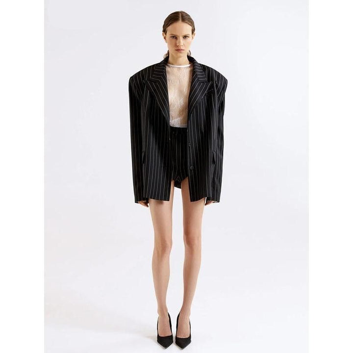 Elegant Stripe 2-Piece Set: Long Sleeve Blazer & High Waist Shorts