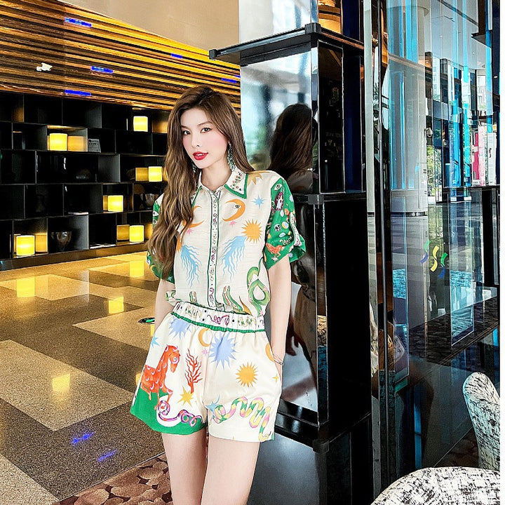 Fashion Casual Shirt And Shorts Two-piece Suit Small Tea Suit