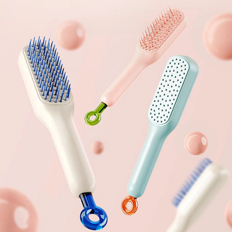 self-cleaning massage hair brush, view 8 - MRSLM
