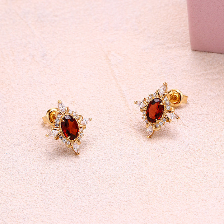 Natural Garnet Zircon Stud 925 Rutile