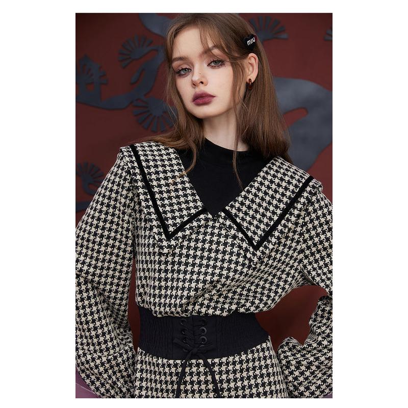 retro plaid long sleeve dress, view 5 - MRSLM