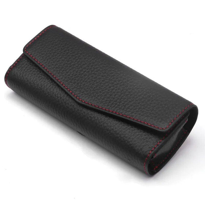 Luxury Cowhide Leather Sunglasses Case for Car Visor