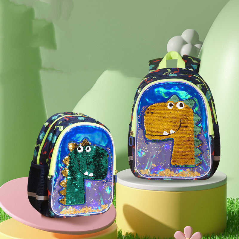 Kindergarten Schoolbag Boy Dinosaur Glitter Discoloration