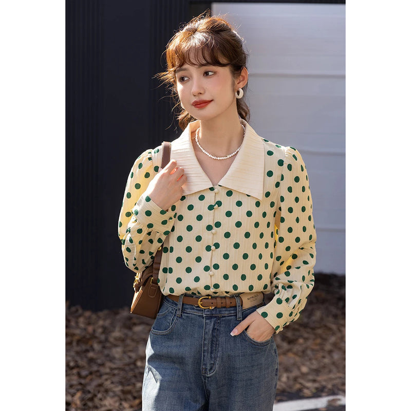 polka dot polo-neck blouse, view 2 - MRSLM