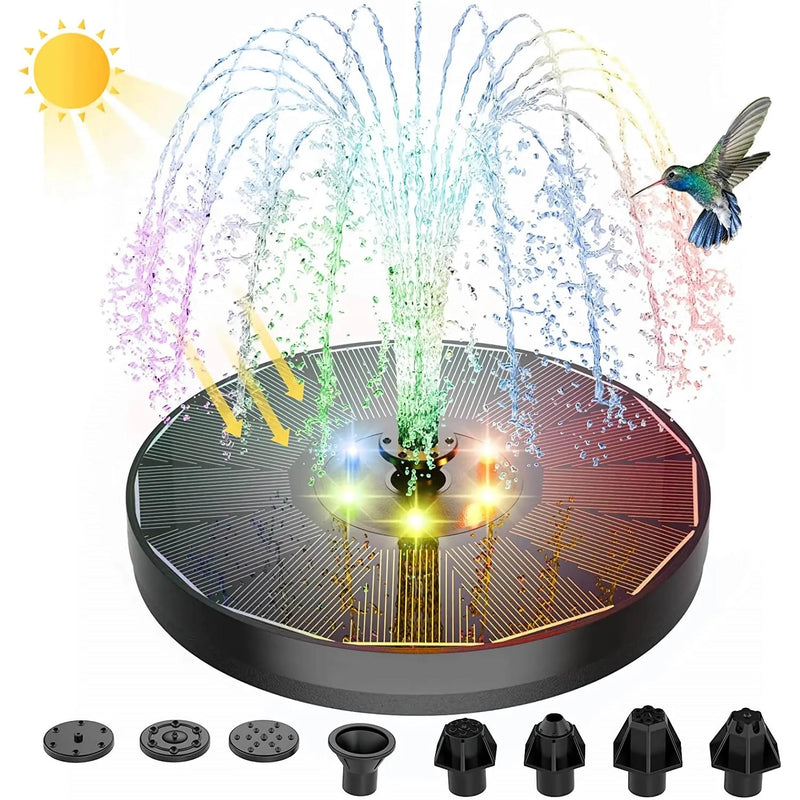 3-Watt-Solarbrunnen mit LED-Beleuchtung und mehreren Düsen