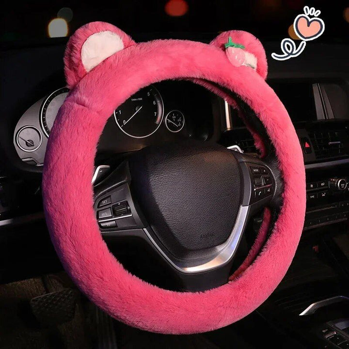 Pink Cat Ears Plush Steering Wheel Cover