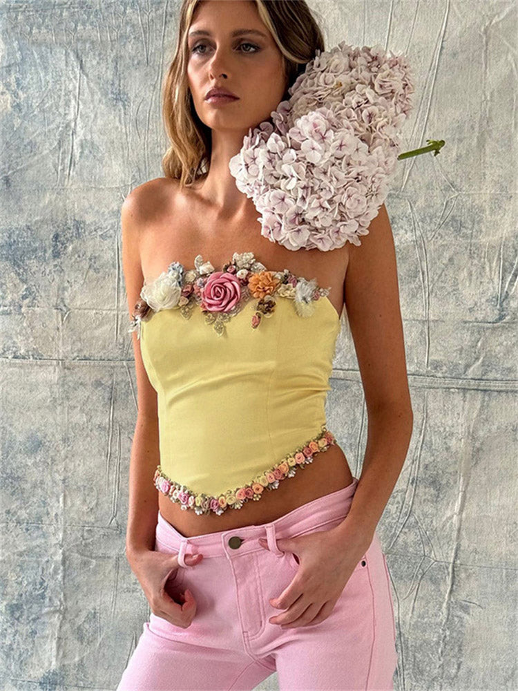 Yellow Satin Corset Vintage Crop Top