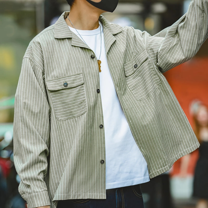 striped Cuban collar shirt, view 6 - MRSLM