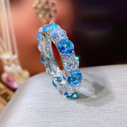 micro-set aquamarine color silver ring, view 2 - MRSLM