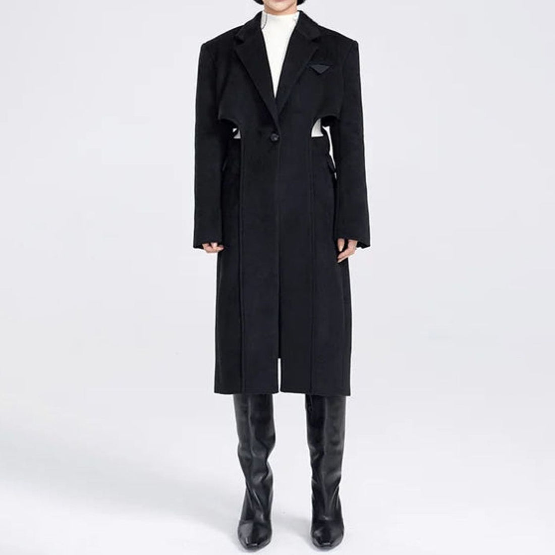 Elegant Overcoat with Waist Cut-Out