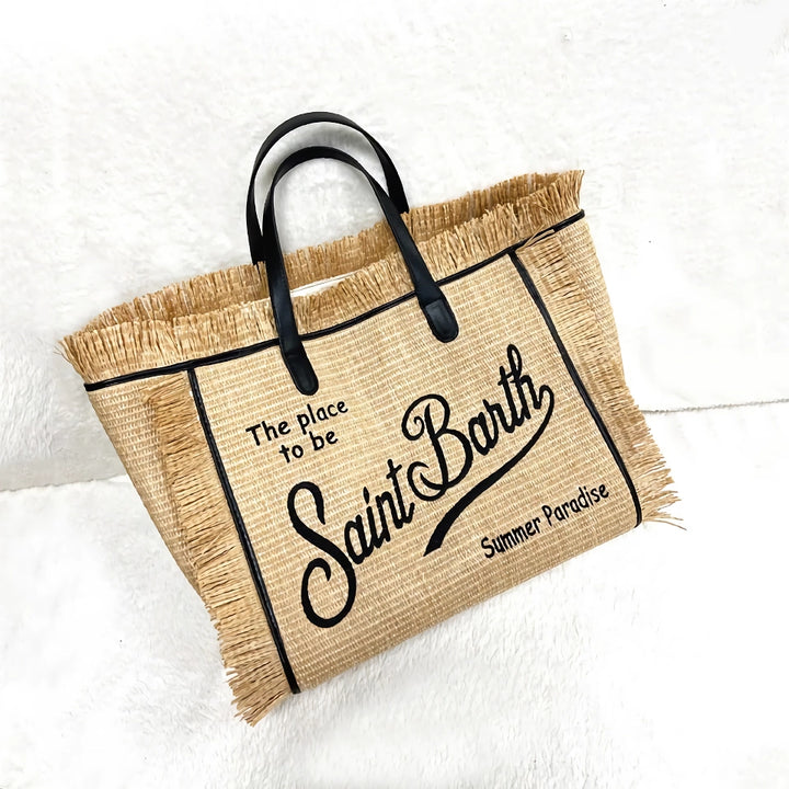 Beach Chic Embroidered Straw Tote