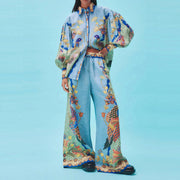 french retro printed shirt and trousers set, view 9 - MRSLM