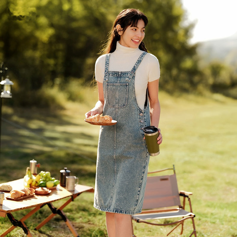 denim suspender skirt, view 4 - MRSLM