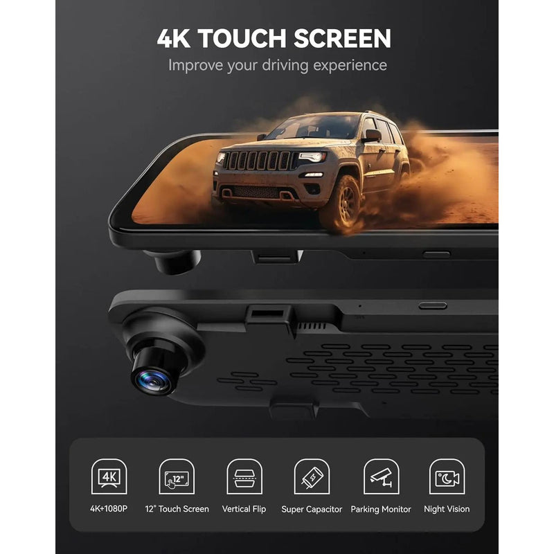 12-inch 4K mirror dash cam, view 3 - MRSLM
