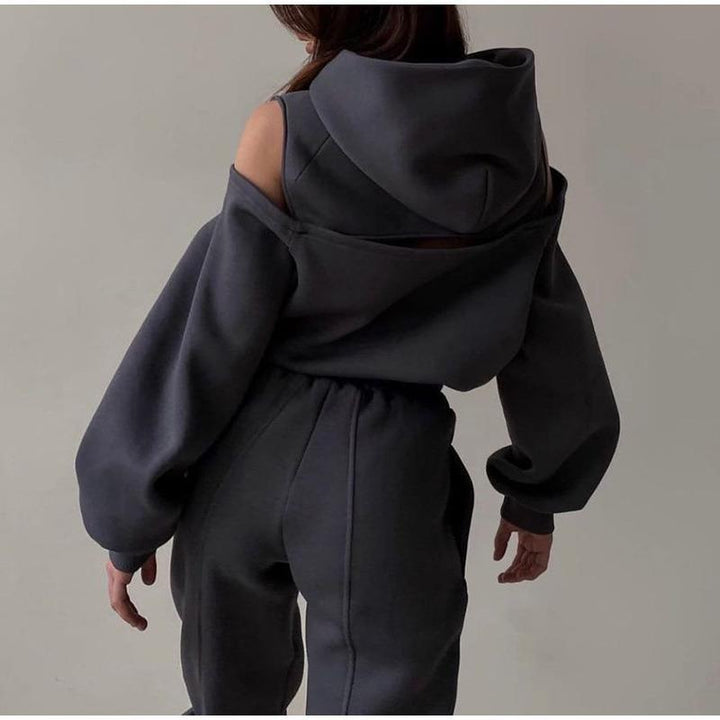 Women's Solid Casual Simple Sports Hooded Sweater Trousers Suit