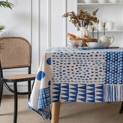 geometric blue patchwork tablecloth, view 5 - MRSLM