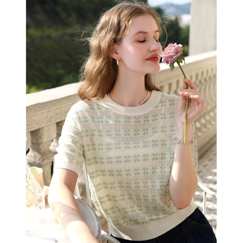 floral striped knit sweater, view 4 - MRSLM