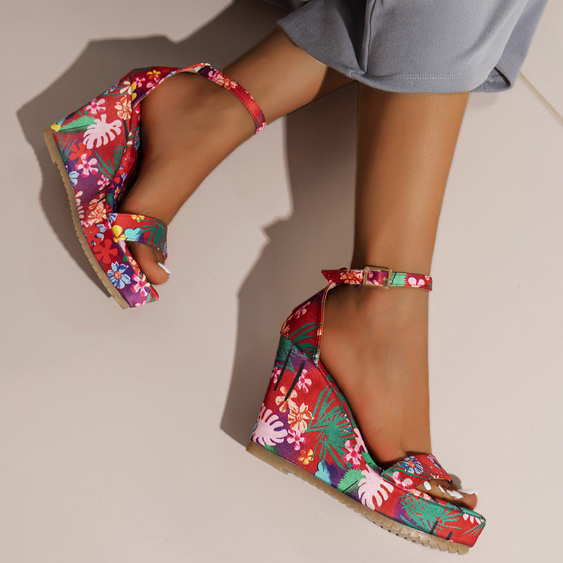 bohemian print wedge sandals, view 7 - MRSLM