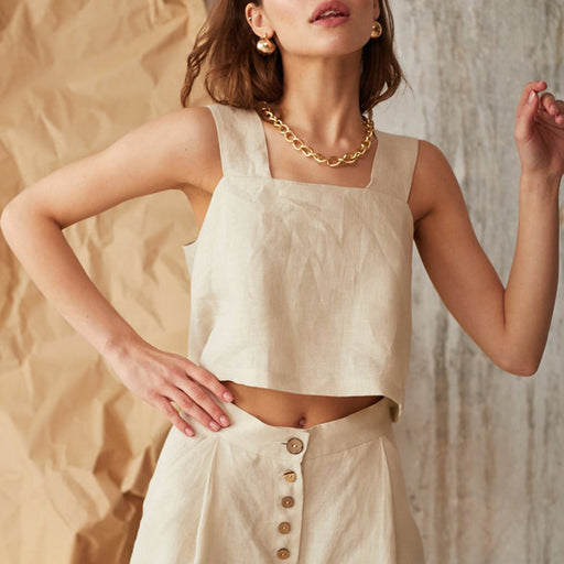 cotton linen sleeveless tank top, view 2 - MRSLM