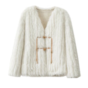 elegant loose faux fur v-neck coat, view 8 - MRSLM