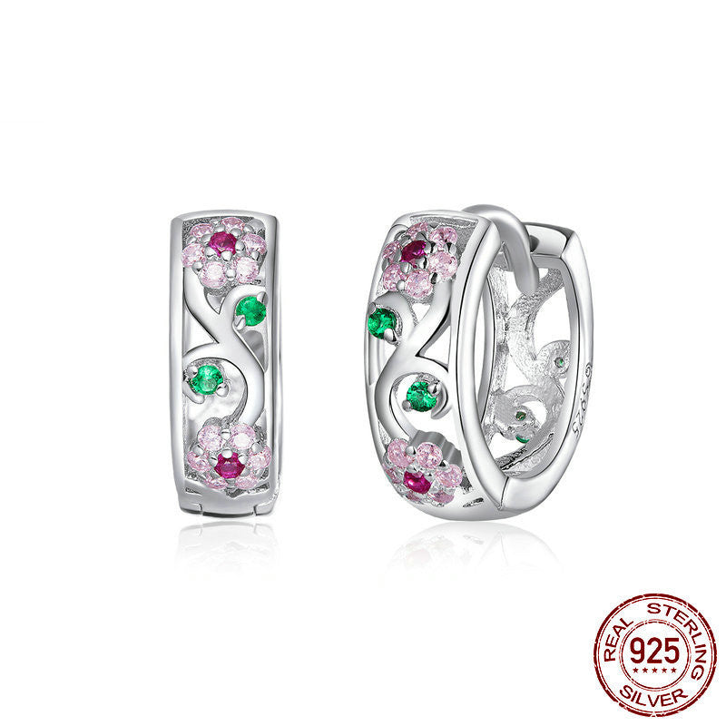 Silver Diamond Flower Earrings For Women
