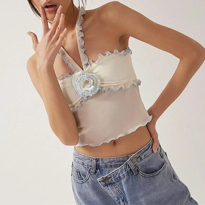 floral lace splice crop top, view 4 - MRSLM