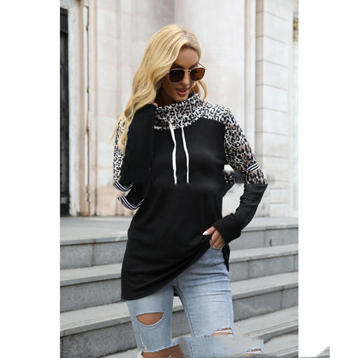 leopard contrast high neck sweatshirt, view 2 - MRSLM