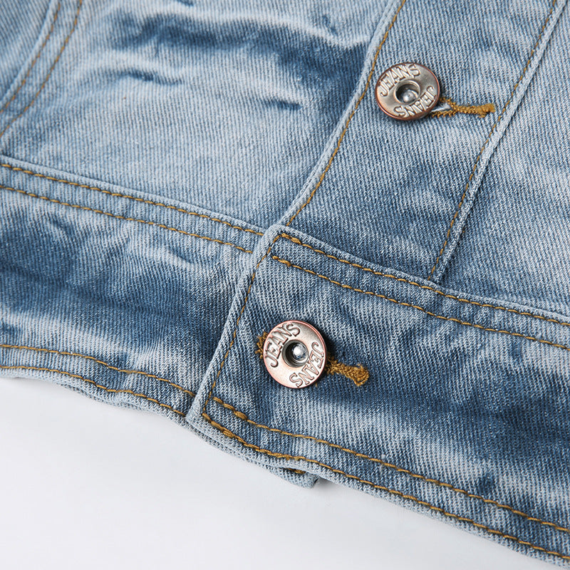washed cotton denim halter vest, view 9 - MRSLM