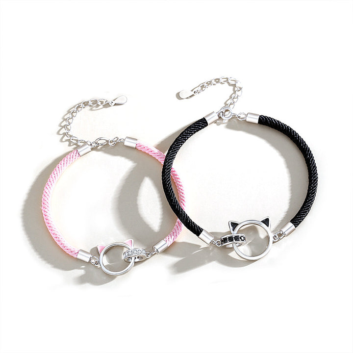 Hollow Out Cat Double Couple Bracelet With Silver Cartoon Minimalist Bracelet