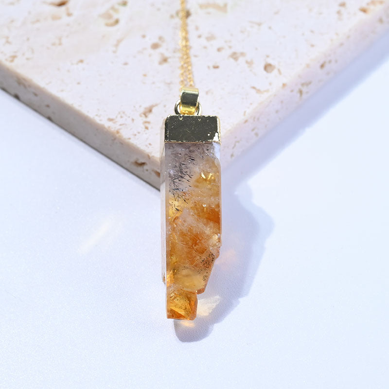 Yellow Crystal Rectangle Pendant Necklace
