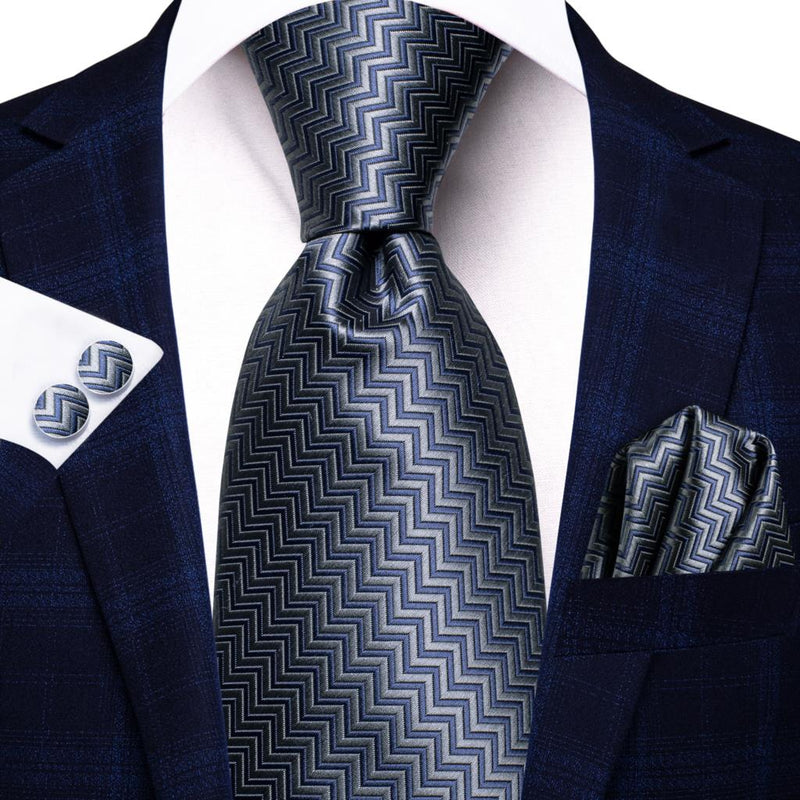 elegant grey silk tie set for men, view 2 - MRSLM