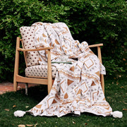 boho geometric cotton knitted blanket, view 4 - MRSLM
