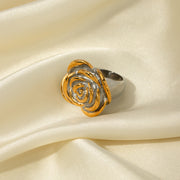 Stainless steel 18K gold plated geometric flower ring, view 7 - MRSLM