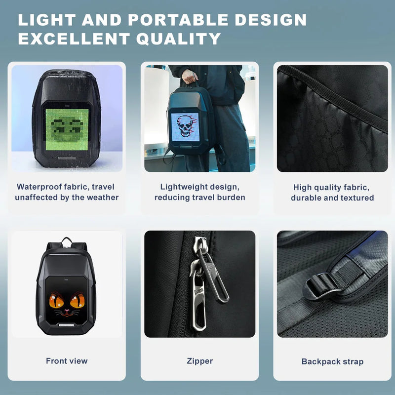 smart LED backpack with pixel art display, view 6 - MRSLM
