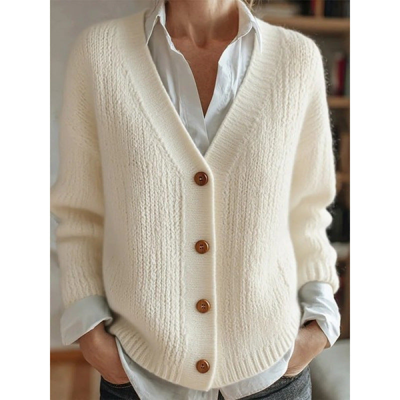 Women's Clothes Solid Color Knitted Button Cardigan Sweater