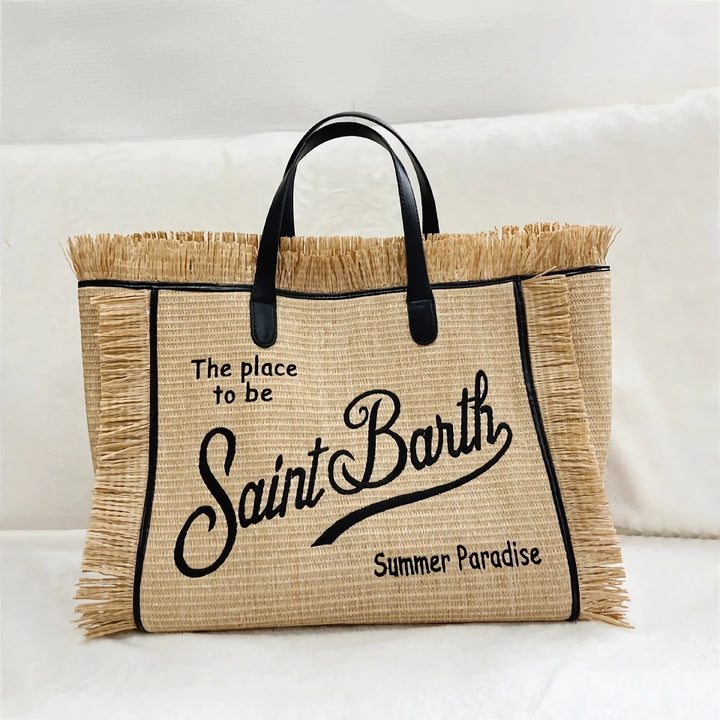 Beach Chic Embroidered Straw Tote