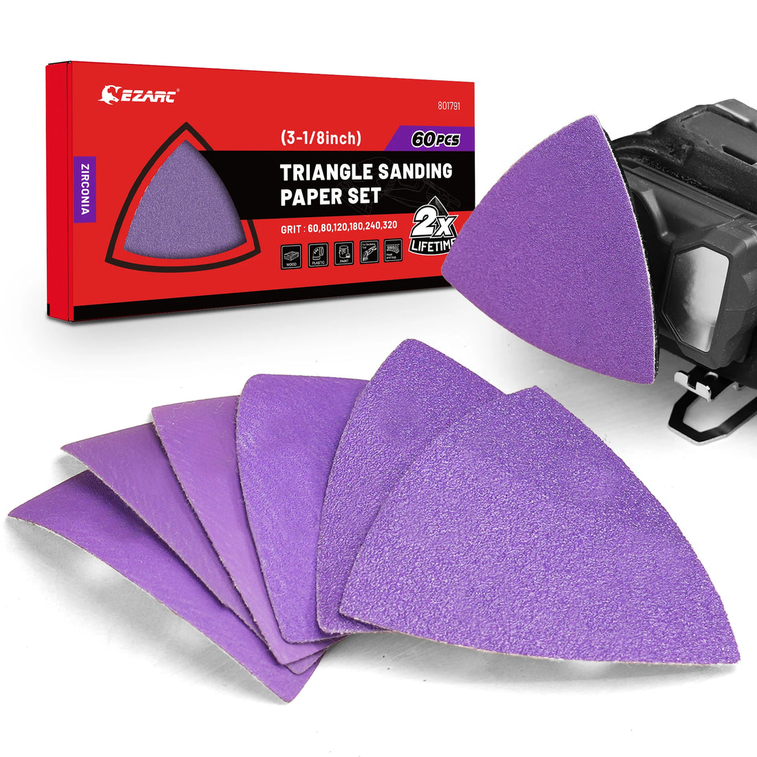60 unidades de lixa triangular de zircônia