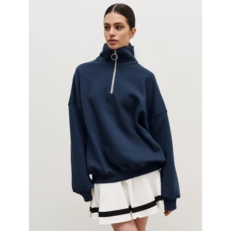 Oversized Damen-Rollkragenpullover mit Fleecefutter