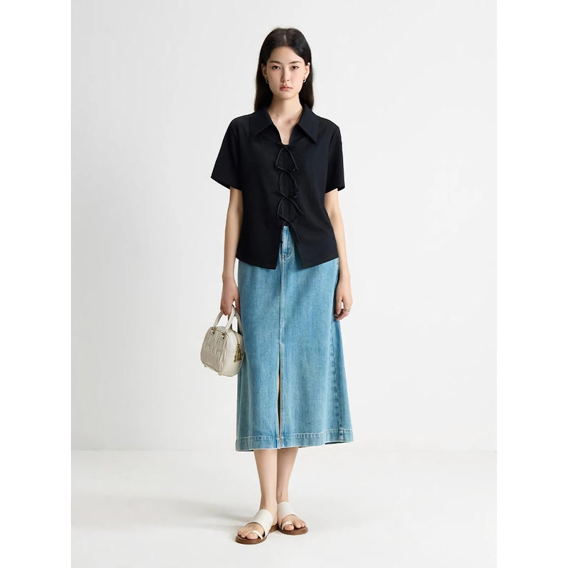 Black chiffon bow top, view 3 - MRSLM