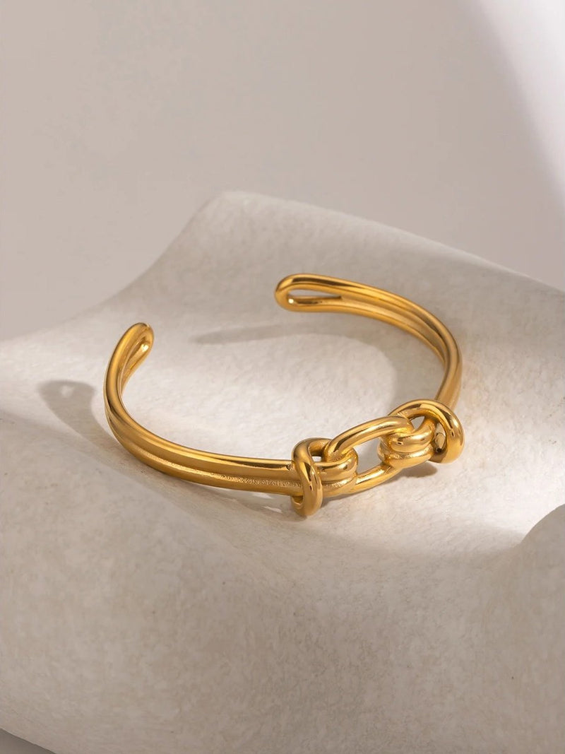 gold stainless steel geometric open cuff bracelet, view 3 - MRSLM