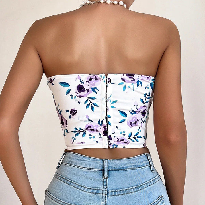 Floral Print Strapless Corset Tank Top