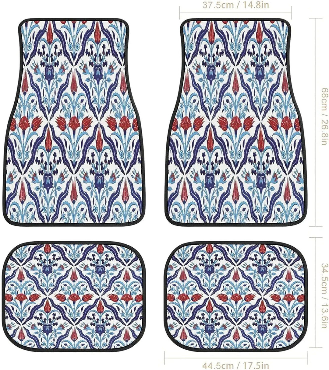 Vintage Persian-Turkish Patterned Car Floor Mats (4-Piece Set)