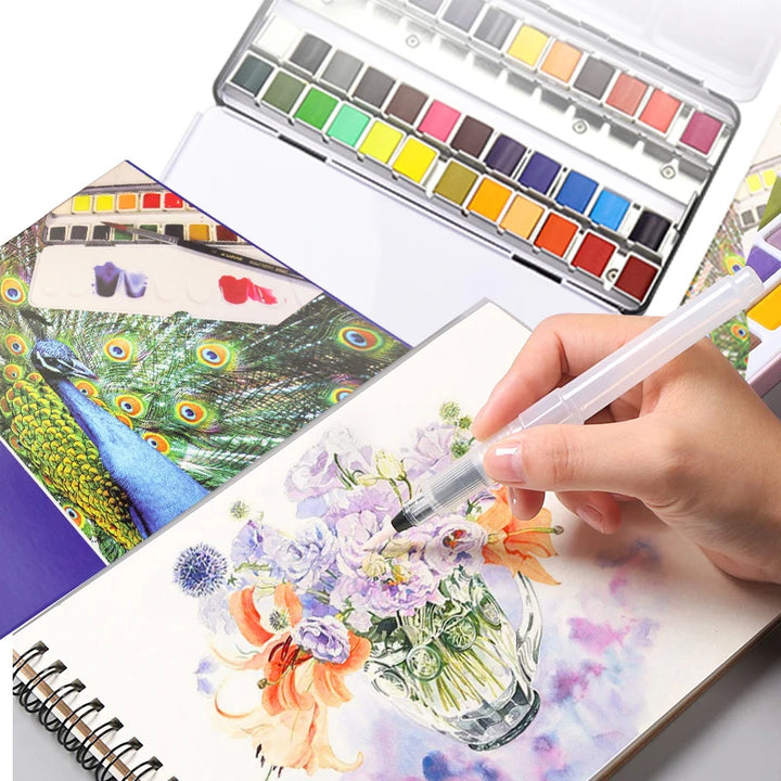24/36 Color Portable Watercolor Paint Set with Brush Pen for Travel &amp; Art Supplies