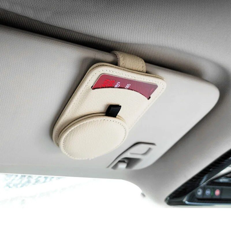 Leather car visor sunglass and card holder, view 16 - MRSLM