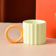 ceramic ripple handle coffee mug, view 3 - MRSLM